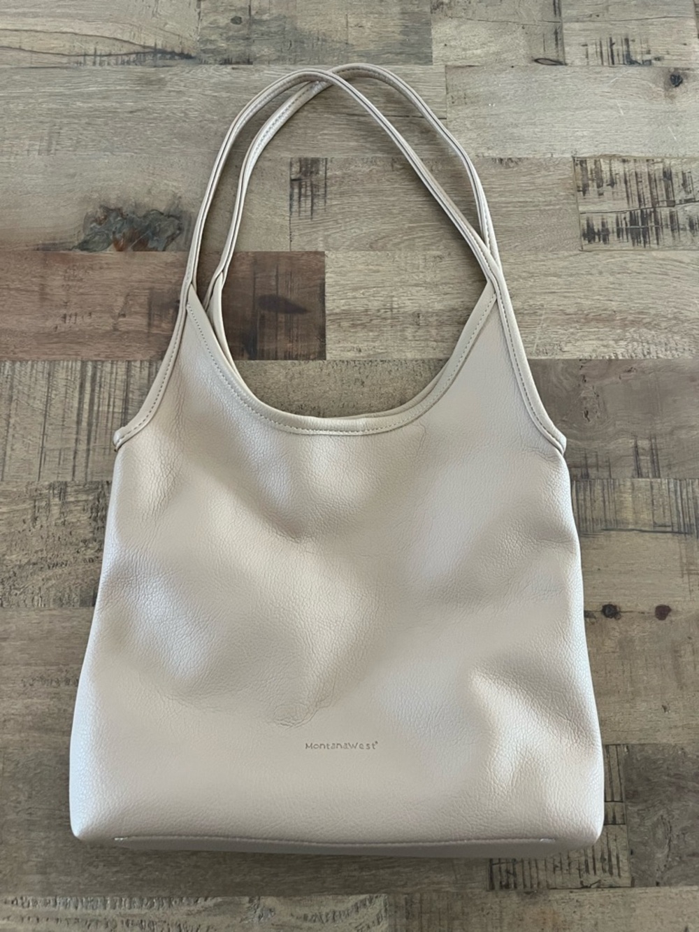 Montana West Light Cream Pebble Leather Shoulder Bag